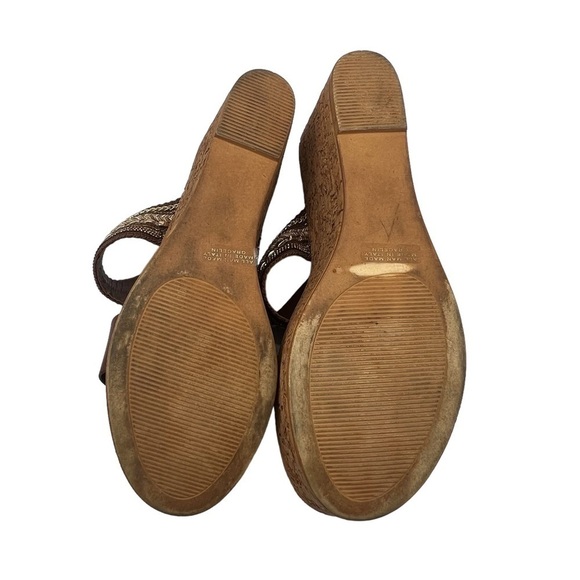 Toscanella Brown Gold Double Banded Platform Wedge Sandals Size 9 Women's - Picture 7 of 7